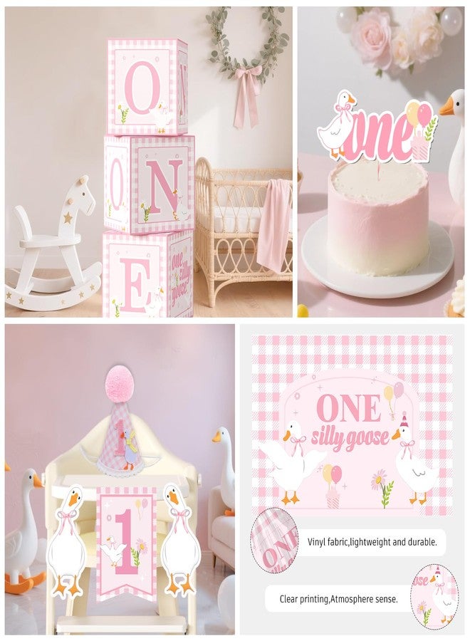 cocomigo One Silly Goose Birthday Decor Girl, Silly Goose Photo Banner Cake Topper Goose Balloon One High Chair Banner Goose Party Backdrop and Crown Goose First Birthday Decorations For Girl - Image 4