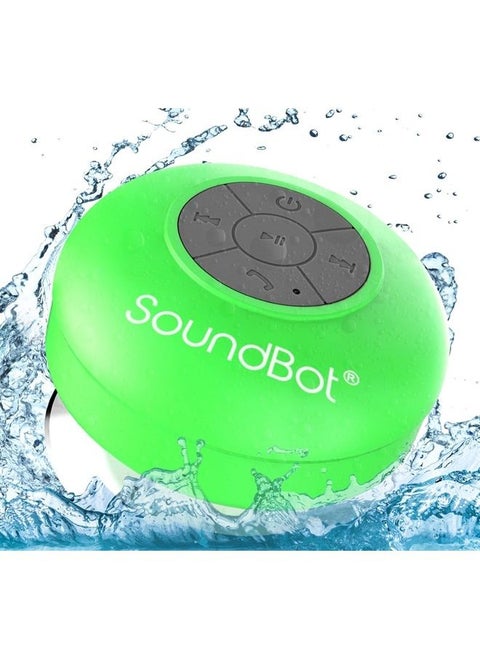 SB510 Bluetooth Shower Speaker HD Water Resistant Bathroom Speakers, Handsfree Portable Speakerphone with Built-in Mic, 6hrs of Playtime, Control Buttons and Dedicated Suction Cup (Green)