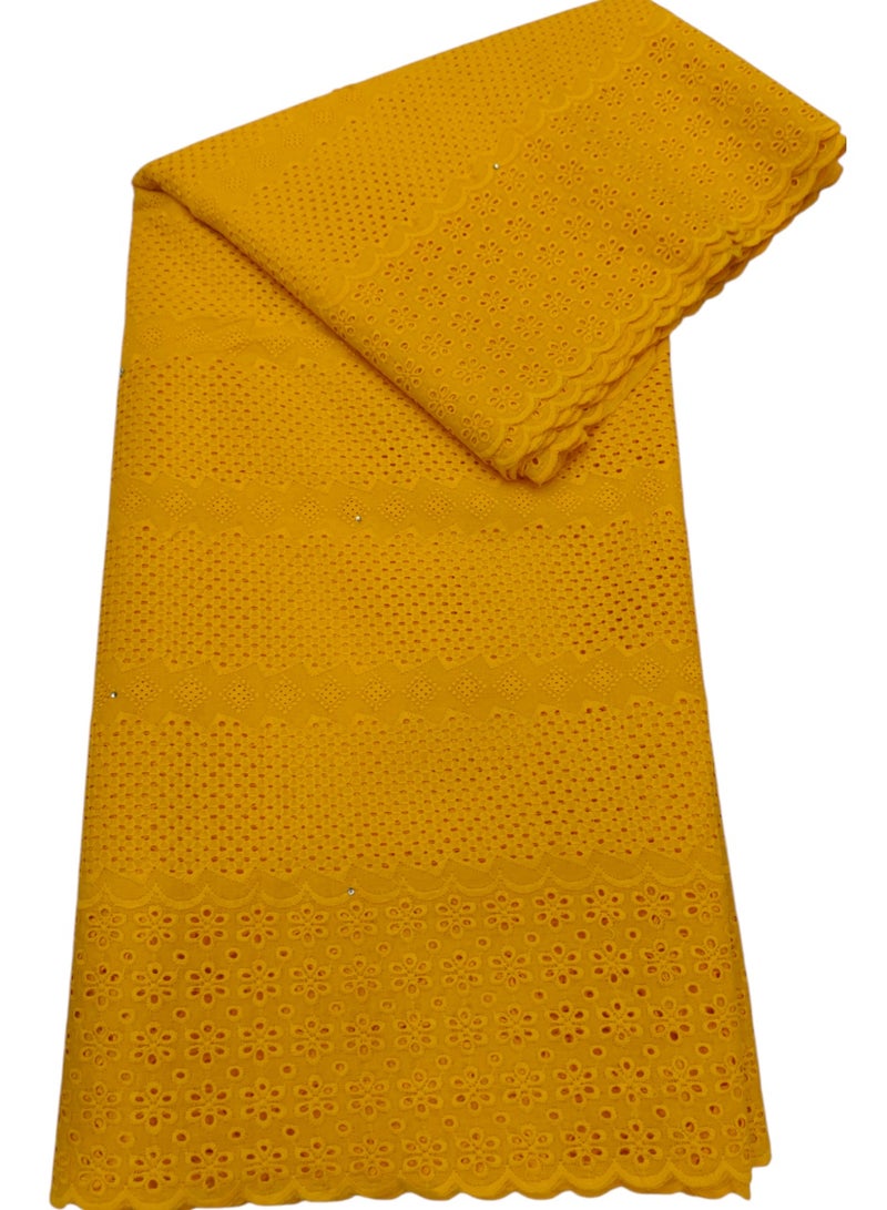 African Dry Lace High Quality Fabrics 5 Yards With 100% Cotton Fabric Best New Beautiful Multicolour Latest Fancy Dry Lace for Party Dress (YELLOW) - Image 2