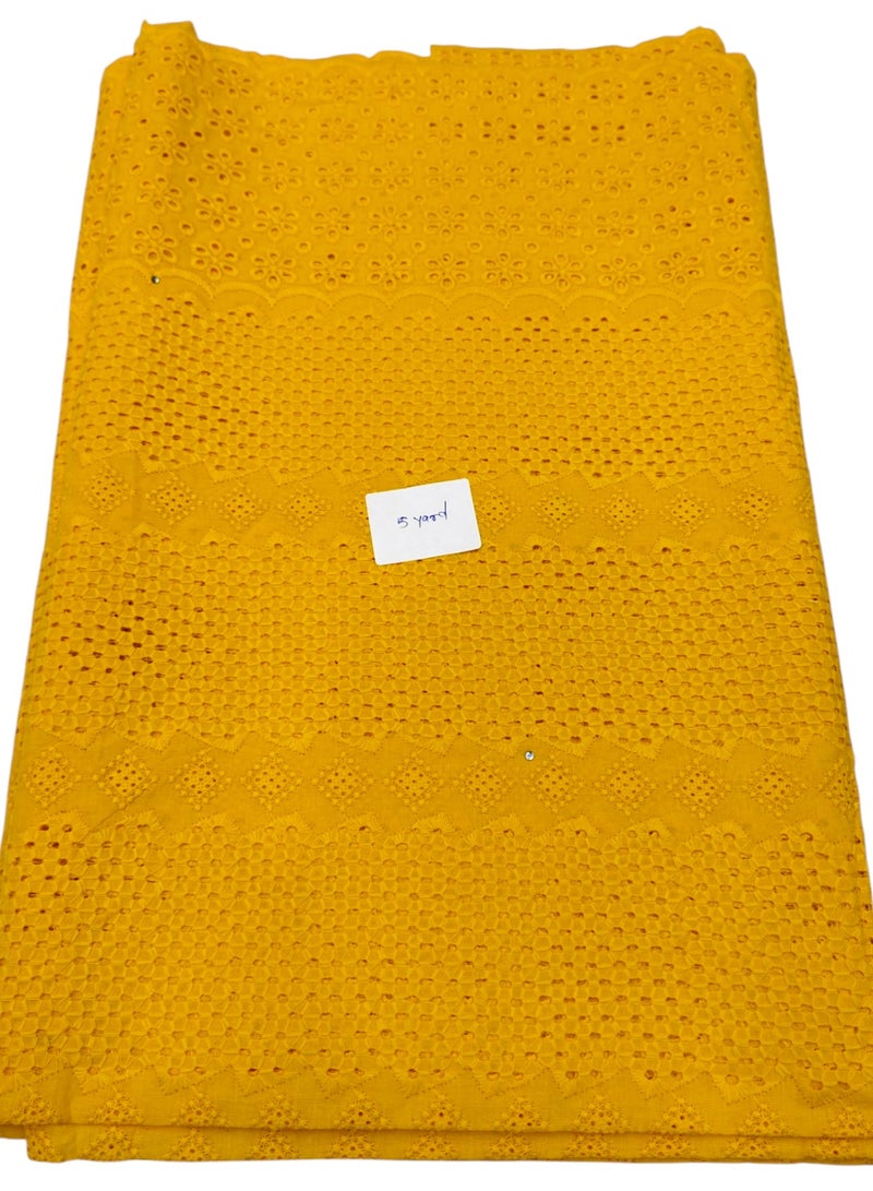African Dry Lace High Quality Fabrics 5 Yards With 100% Cotton Fabric Best New Beautiful Multicolour Latest Fancy Dry Lace for Party Dress (YELLOW) - Image 3