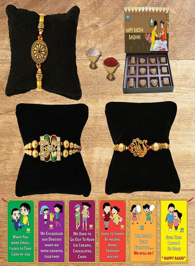 BOGATCHI Rakhi with chocolates gift pack, Rakhi and chocolate combo, Rakhi gift for brother with chocolate Box 12pcs + Rakhi Set of 3 +Roli Chawal + Free Rakhi Story Card-12CB1 - Image 1