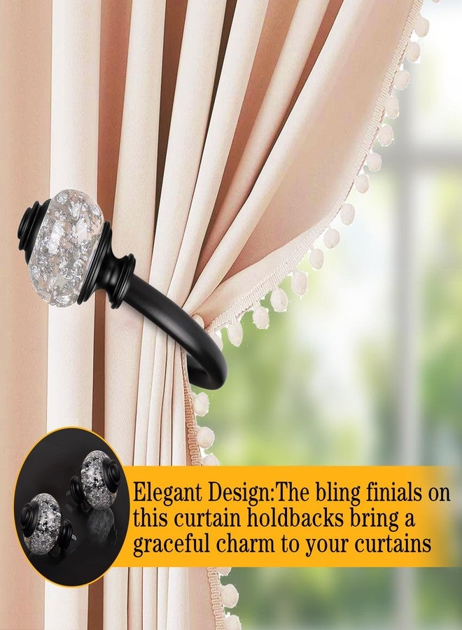USFOOK 2 Pack Curtain Holdbacks, USFOOK Black Decorative Window Drapery Tiebacks (2 Pack/1 Pair), Curtain Tie Back Hooks for Wall with Translucent Finials (3.95" L x 3.4" W) - Image 2