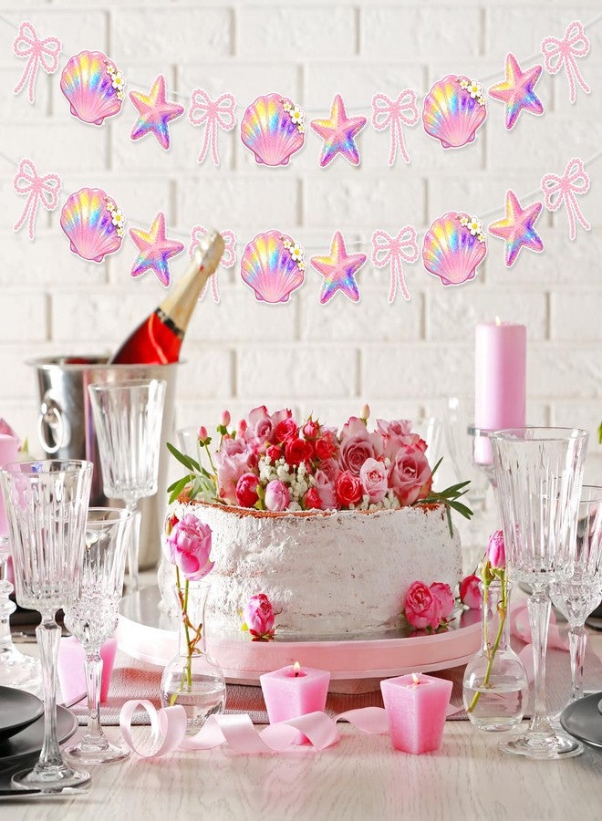 CYUXING 2Pcs Pink Bow Seashell Wreath, Beach Bachelorette Party Decorations Seashell Party Decor, Exquisite & Beautiful Hanging Garland Decorations for Summer Birthdays Weddings - Image 4