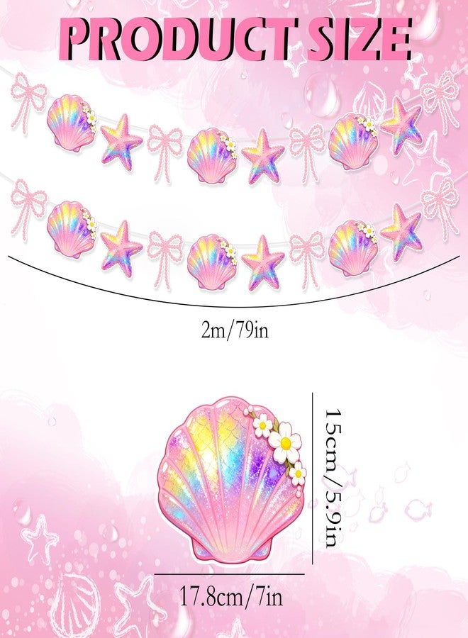 CYUXING 2Pcs Pink Bow Seashell Wreath, Beach Bachelorette Party Decorations Seashell Party Decor, Exquisite & Beautiful Hanging Garland Decorations for Summer Birthdays Weddings - Image 2