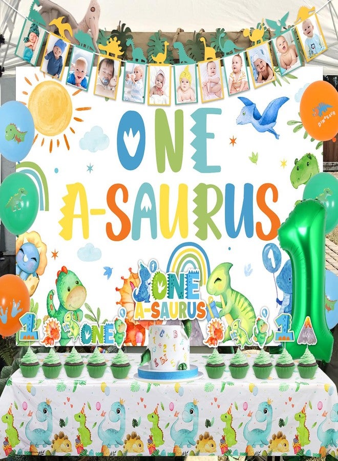 Balterever One a Saurus Birthday Decorations for Boys Dinosaur 1st Birthday Decoration with Dinosaur Birthday Photo Banner One a Saurus Birthday Backdrop, Cake Cupcake Toppers Dinosaur Bday Tablecloth - Image 2