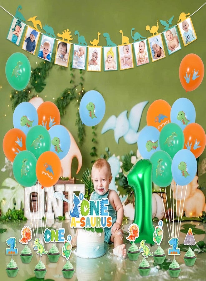 Balterever One a Saurus Birthday Decorations for Boys Dinosaur 1st Birthday Decoration with Dinosaur Birthday Photo Banner One a Saurus Birthday Backdrop, Cake Cupcake Toppers Dinosaur Bday Tablecloth - Image 3
