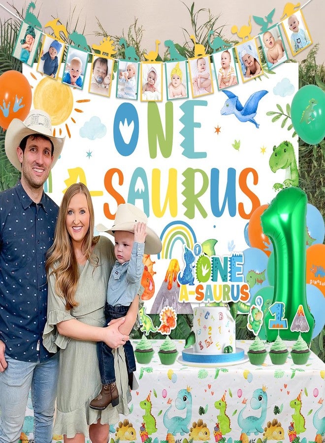 Balterever One a Saurus Birthday Decorations for Boys Dinosaur 1st Birthday Decoration with Dinosaur Birthday Photo Banner One a Saurus Birthday Backdrop, Cake Cupcake Toppers Dinosaur Bday Tablecloth - Image 4