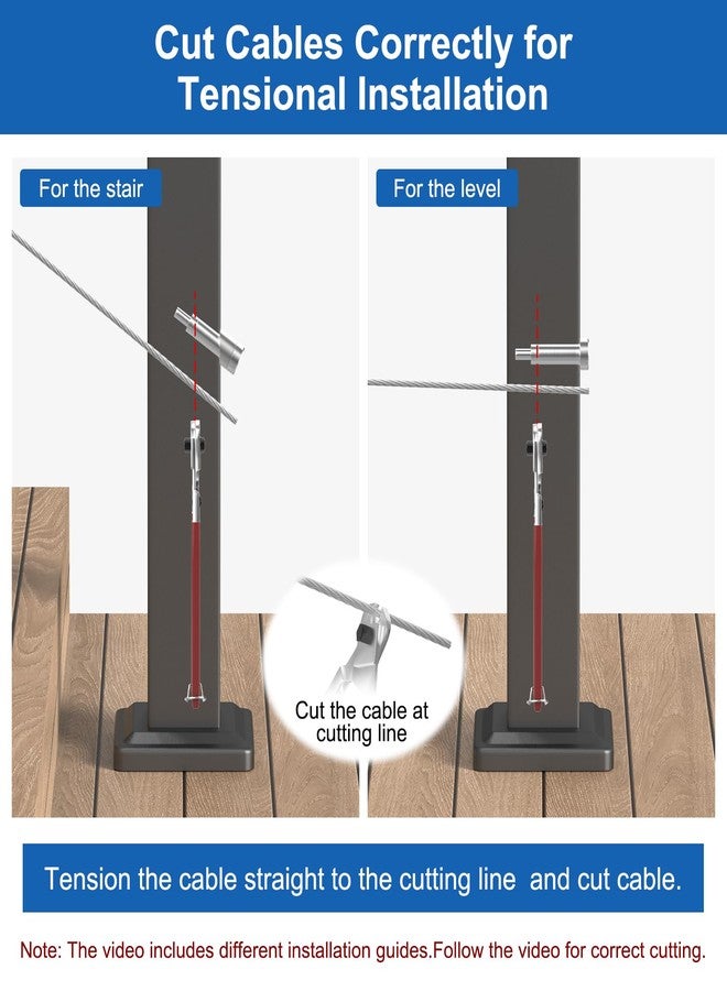 BLIKA Upgraded 10 Pairs 1/8" Invisible Cable Railing Kits, Hidden Swage Tensioner and Ends for 2"x2" Wood & Metal Posts, T316 Stainless Steel, Deck Stair Cable Railing Hardware - Image 5