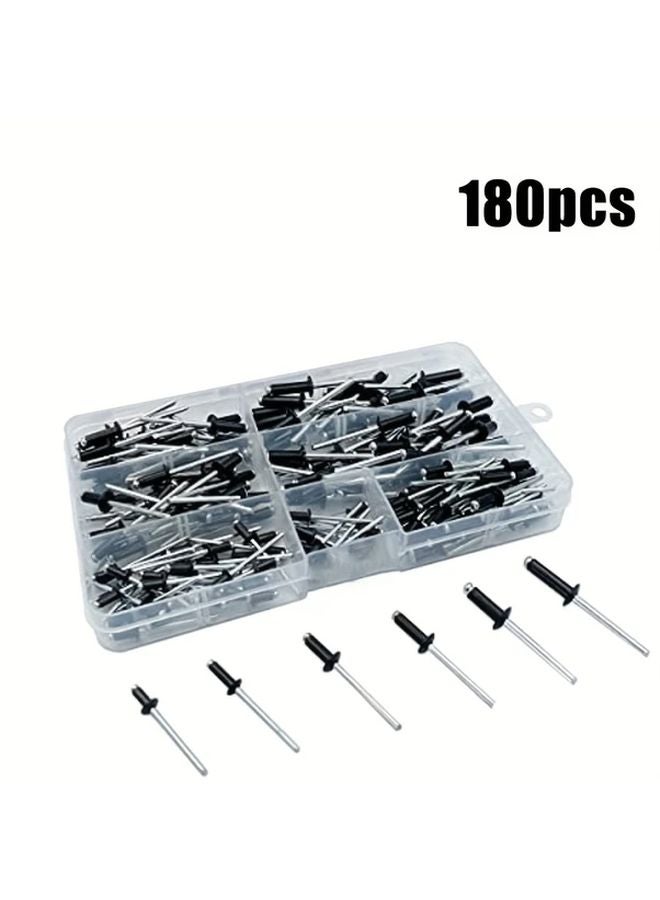 180pcs Aluminum Black Blind Rivets 6 Sizes Pop Rivets Assortment Kit 1 8 3 16 5 32 Inch - Image 1