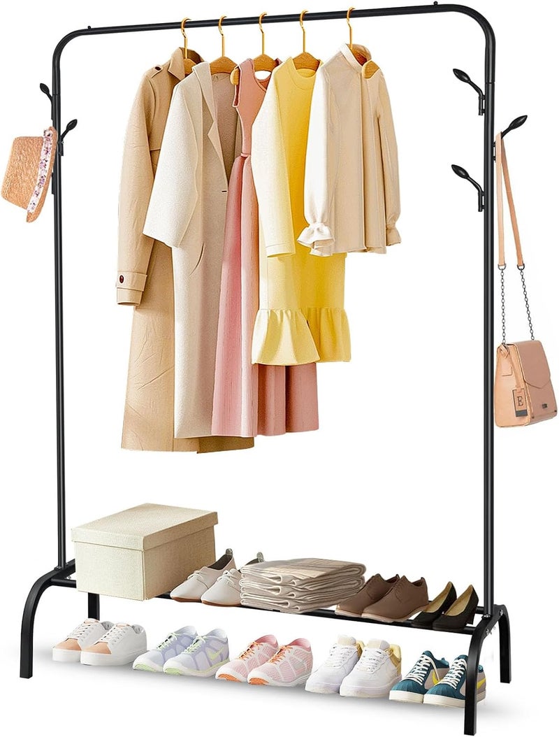 SKY-TOUCH Clothes Stand,Heavy-Duty Metal Clothing Rack with Hanging Rod & Storage Shelf, Freestanding Garment Rack for Clothes & Shoes, Ideal for Bedroom & Living Room  (103.5x39x152cm) - Image 1