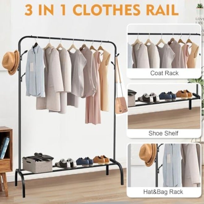 SKY-TOUCH Clothes Stand,Heavy-Duty Metal Clothing Rack with Hanging Rod & Storage Shelf, Freestanding Garment Rack for Clothes & Shoes, Ideal for Bedroom & Living Room  (103.5x39x152cm) - Image 4