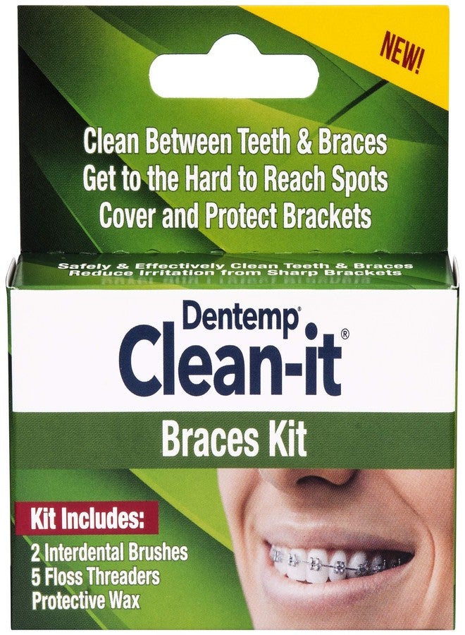Dentemp Clean-It Braces Kit - Braces Cleaning Kit with Interdental Brushes, Floss Threaders and Protective Wax (1 Count - Orthodontic Care Kit - Relieves Pain from Wires & Brackets - Image 1