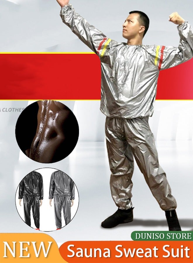 إسكدنيا Heavy Duty Sauna Suit Men Women Weight Loss Exercise Slimming Gym Fitness Workout Anti-Rip Sweat Suit Suit for Women/Men Exercise Weight Loss Gym Fitness Workout - Image 1
