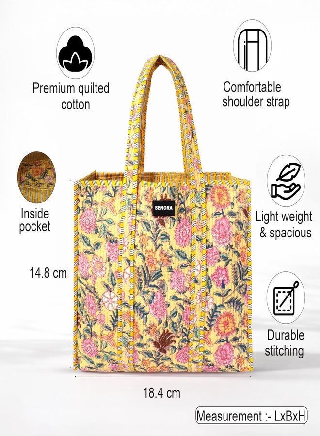 SENORA Office & College Handbag For Women - Stylish And Functional | Office Bags For Women | Eco-friendly Reusable Travel & Shopping Carryall (Soft Yellow Floral) - Image 3