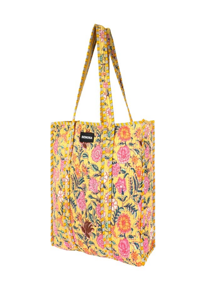SENORA Office & College Handbag For Women - Stylish And Functional | Office Bags For Women | Eco-friendly Reusable Travel & Shopping Carryall (Soft Yellow Floral) - Image 4