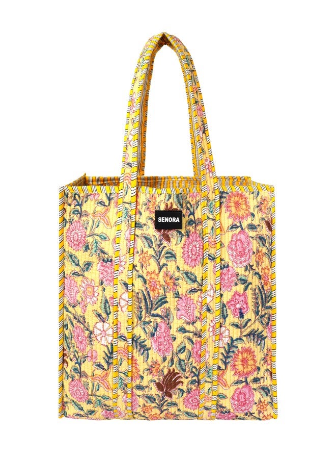 SENORA Office & College Handbag For Women - Stylish And Functional | Office Bags For Women | Eco-friendly Reusable Travel & Shopping Carryall (Soft Yellow Floral) - Image 1