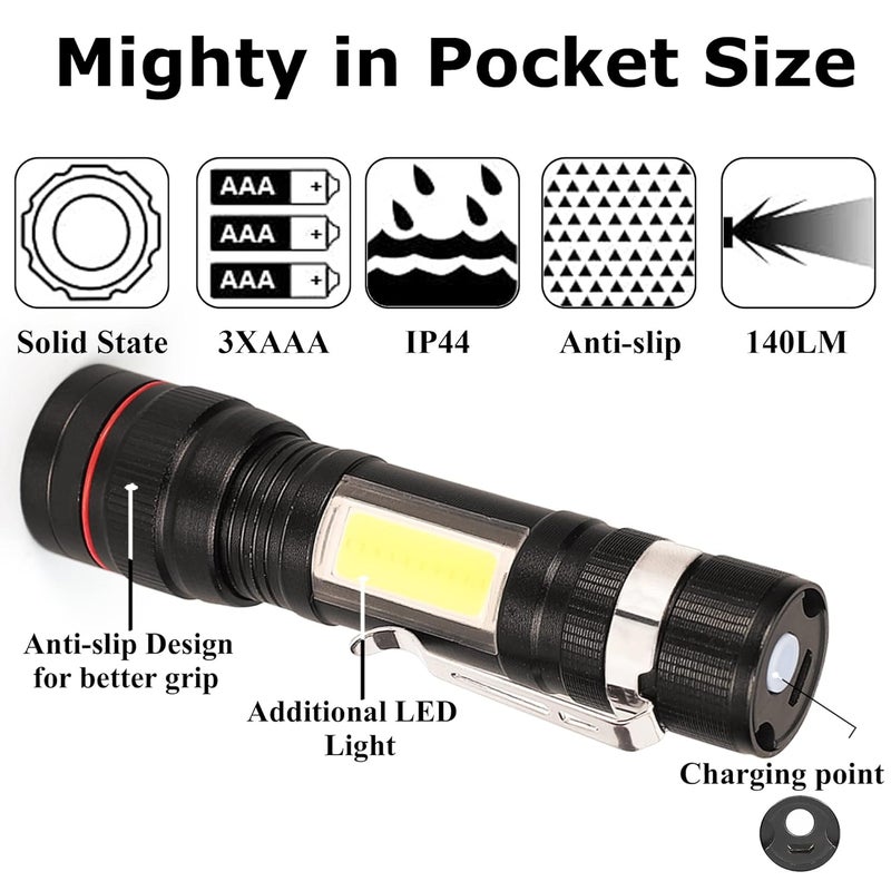 Care4 Care 4 Flashlight LED USB Direct Charge Convex Lens Torch 3 Modes with Powerful T6 and COB Waterproof Hand TorchAdjustable Focal Length for Camping Travelling Multicolor - Image 4