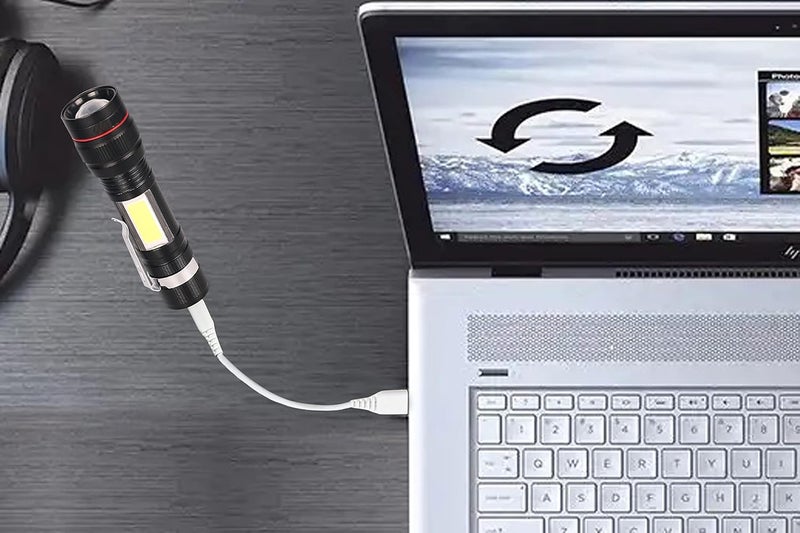 Care4 Care 4 Flashlight LED USB Direct Charge Convex Lens Torch 3 Modes with Powerful T6 and COB Waterproof Hand TorchAdjustable Focal Length for Camping Travelling Multicolor - Image 3