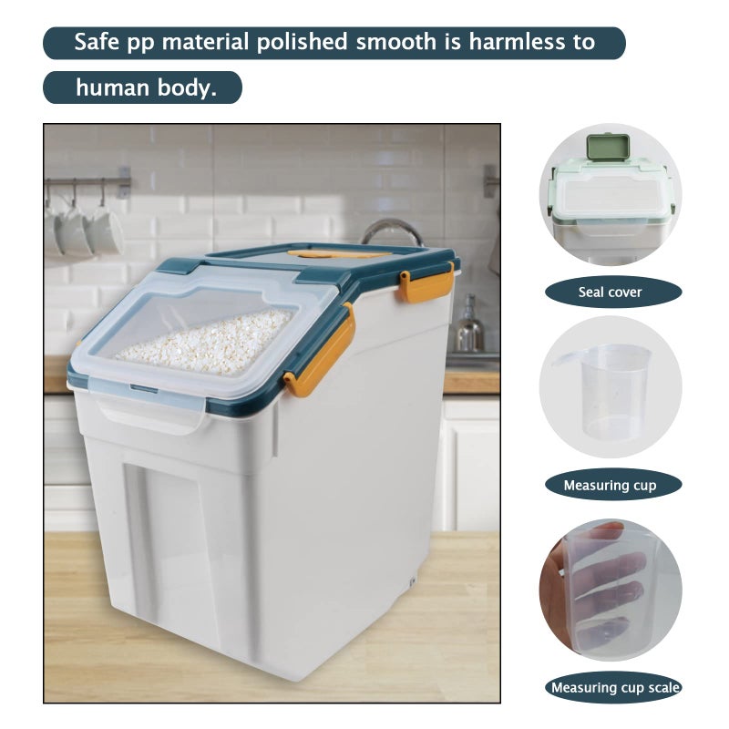 Saim Flour Storage Container Bin 25lbs (2 Pack), BPA Free Rice & Food Dispenser with Lid, Measuring Cup & Scoop - Kitchen Pantry Organizer for Grain, Cereal, Dog Food, Baking Supplies - Dark Blue - Image 3