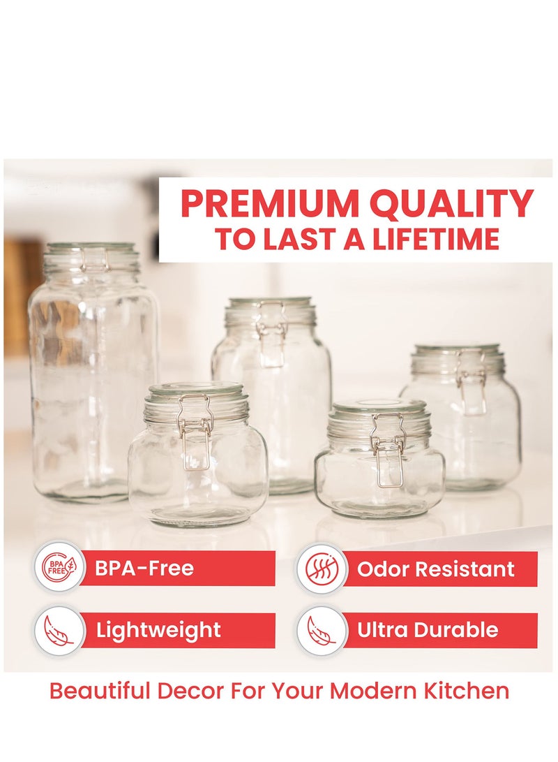 Y&D Set of 5 Airtight Glass Kitchen Jars with Lids For Food Storage Organising and Canning Containers 500ml 750ml 1000ml 1500ml 2000ml - Image 4