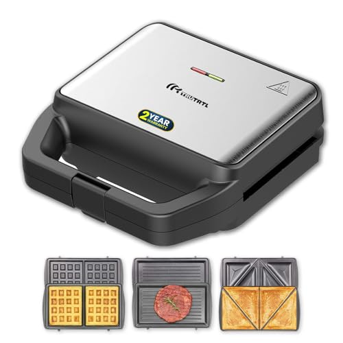 truTRTL Mr. TRU 3 in 1 Grill, Sandwich, Waffle Maker Machine | Electric Bread Griller and Toaster | Non-Stick Coating Removable Plates | 800W (Auto Cut-Off), Black | 2 Years Warranty | Perfect for Gifting - Image 1
