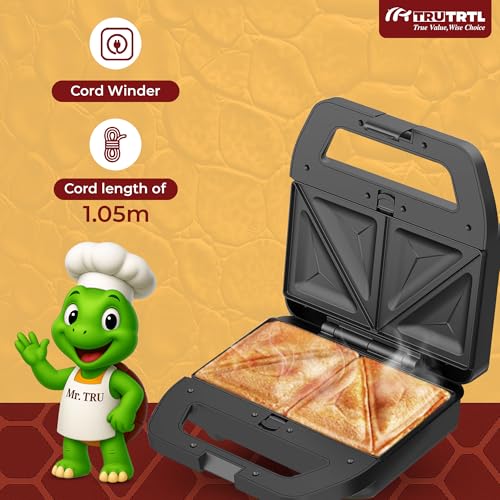 truTRTL Mr. TRU 3 in 1 Grill, Sandwich, Waffle Maker Machine | Electric Bread Griller and Toaster | Non-Stick Coating Removable Plates | 800W (Auto Cut-Off), Black | 2 Years Warranty | Perfect for Gifting - Image 5