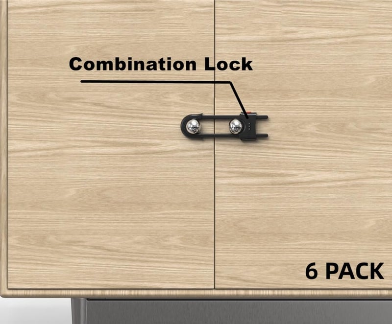 FIGEPO 6 Pack Child Proof U-Shaped Code Sliding Cabinet Door Locks Adjustable Baby Safety Cupboard Cabinet Latches Set for Knob Handle Drawers Closet Black - Image 2