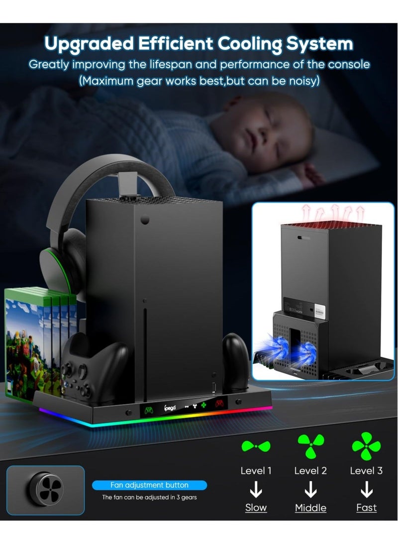 Loquat PG-XBX023S Upgraded RGB Cooling Fan Charging Station for Xbox Series X Console and Controller, Wireless Dual Charger Dock u0026 Cooler System Stand with 15 Colorful Light Modes for XSX Accessories Kit  - Image 2