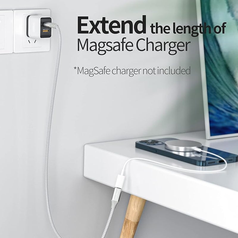 كيبل تمديد USB C من فاسجير: سلك تمديد من النوع C ذكر إلى أنثى متوافق مع شاحن Magsafe | شحن لاسلكي Mag safe | جميع أجهزة النوع C 2.0 - نقل بيانات 480 ميجابت في الثانية (1.8 متر، أبيض) - Image 2