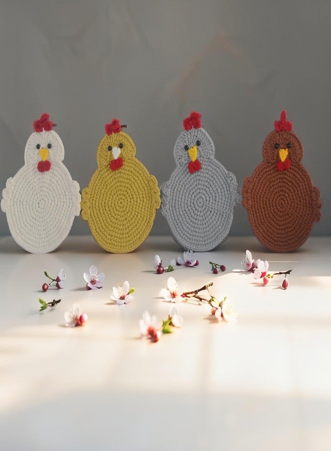 RucaDeco Handmade Crochet Chicken Coasters Set of 4 - Funny Gifts, Stuffed Animal-Themed Drink Coasters, Cute Desk Accessories, Home Decor, Tabletop Protection, Crazy Chicken Lady Must Have (Style 2) - Image 4