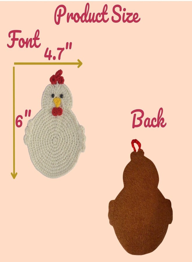 RucaDeco Handmade Crochet Chicken Coasters Set of 4 - Funny Gifts, Stuffed Animal-Themed Drink Coasters, Cute Desk Accessories, Home Decor, Tabletop Protection, Crazy Chicken Lady Must Have (Style 2) - Image 2