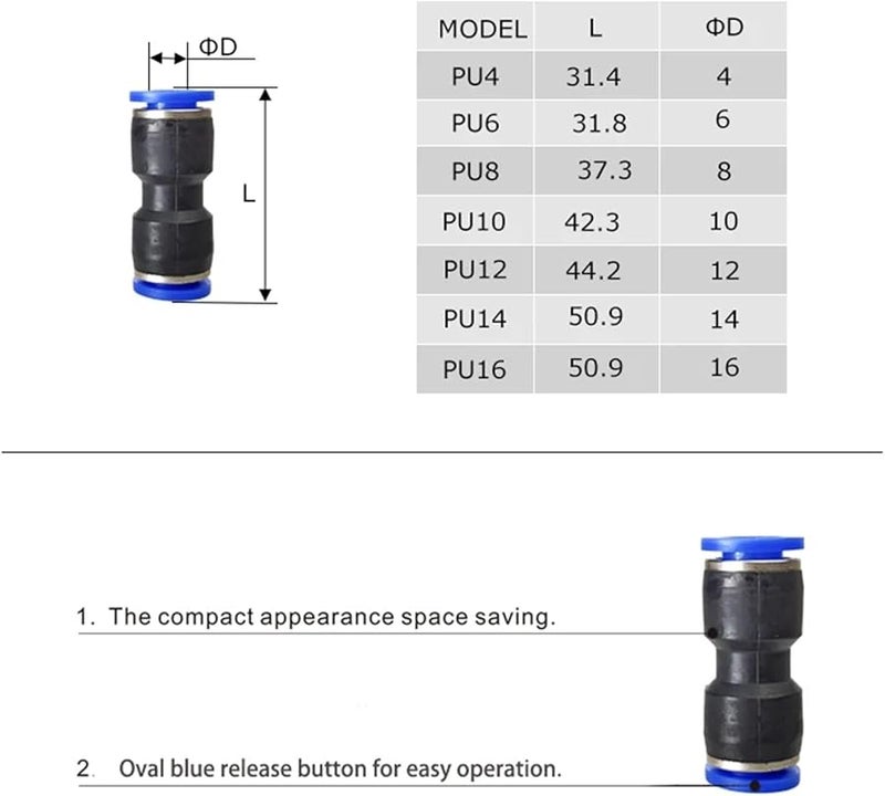 Pu Pneumatic Fitting Quick Coupling Direct Thrust For 10mm Plastic Hose 1 Pcs - Image 4