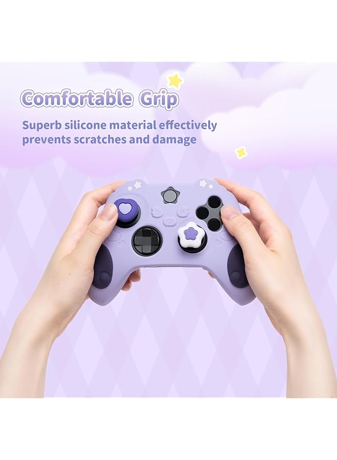 GEEKSHARE Controller Skin Set For Xbox Soft Silicone Protective Cover Skin Case Compatible With Xbox Series X Controller With 2 Thumb Grip Caps And 2 Stickers Star Wings Series (Purple) - Image 4