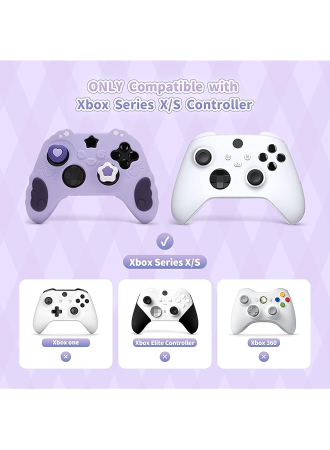 GEEKSHARE Controller Skin Set For Xbox Soft Silicone Protective Cover Skin Case Compatible With Xbox Series X Controller With 2 Thumb Grip Caps And 2 Stickers Star Wings Series (Purple) - Image 2