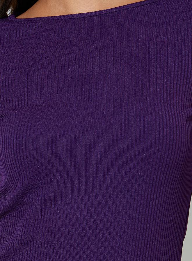 Styli Purple Long Flared Sleeves Wide Neck Knit Top - Image 3
