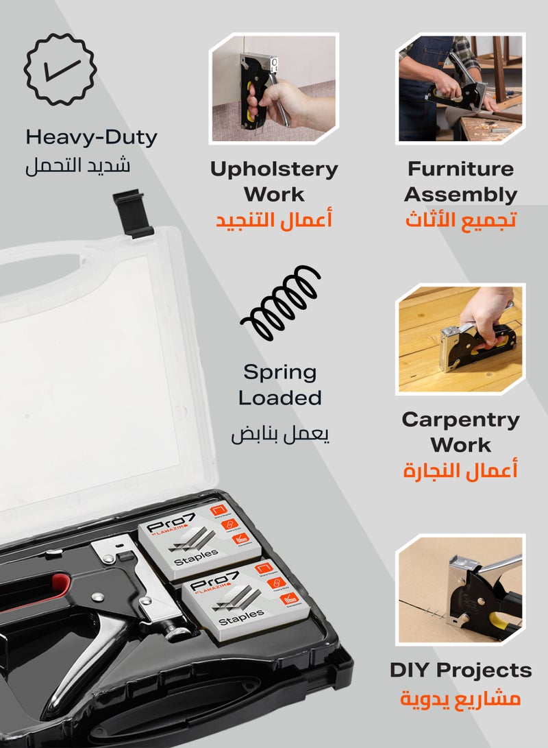 Pro7 Staple Gun Kit - Heavy Duty Manual Stapler with Staples and Strength Adjustment Knob, Manual Brad Nailer for Carpentry, Upholstery, Woodworking, Furniture Repair, Crafts, and DIY Projects - Image 5