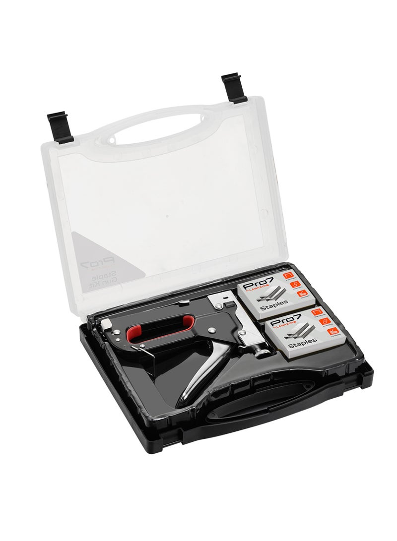 Pro7 Staple Gun Kit - Heavy Duty Manual Stapler with Staples and Strength Adjustment Knob, Manual Brad Nailer for Carpentry, Upholstery, Woodworking, Furniture Repair, Crafts, and DIY Projects - Image 1
