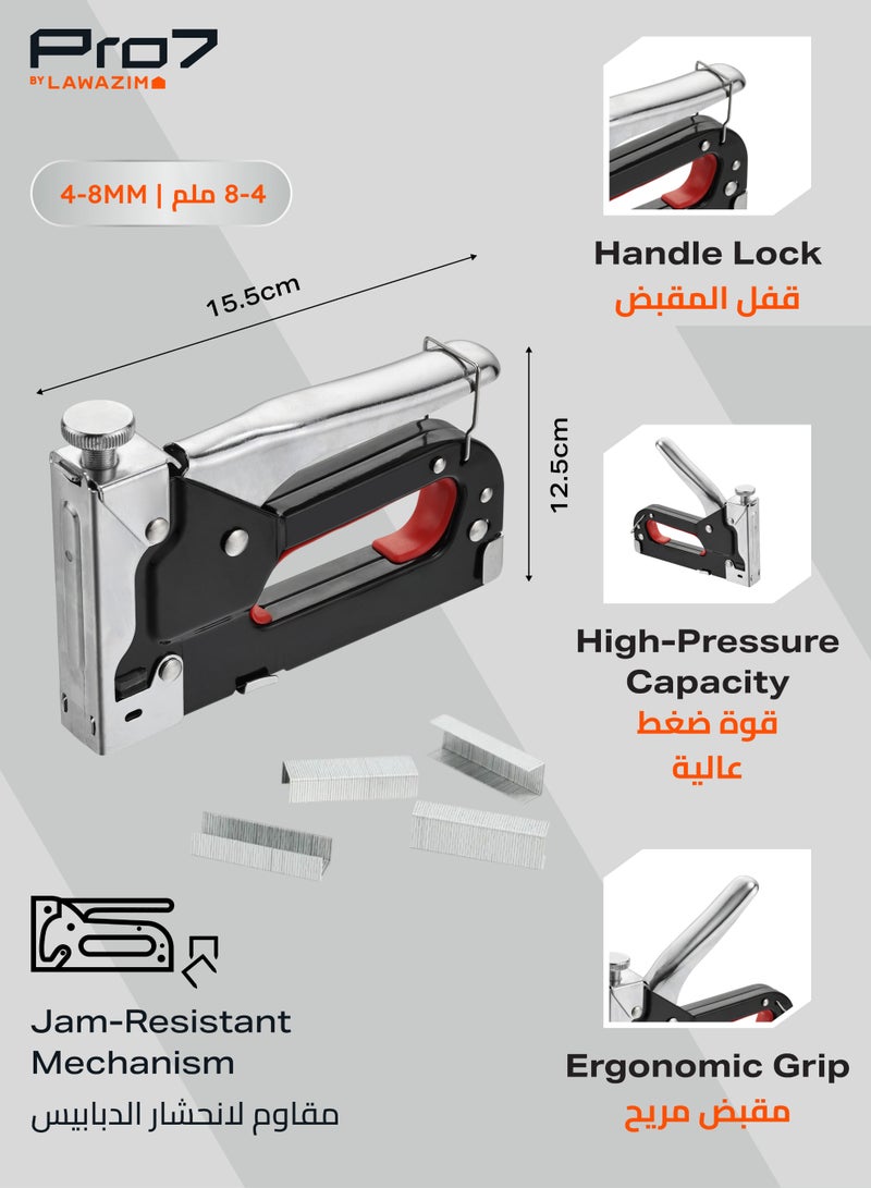 Pro7 Staple Gun Kit - Heavy Duty Manual Stapler with Staples and Strength Adjustment Knob, Manual Brad Nailer for Carpentry, Upholstery, Woodworking, Furniture Repair, Crafts, and DIY Projects - Image 2