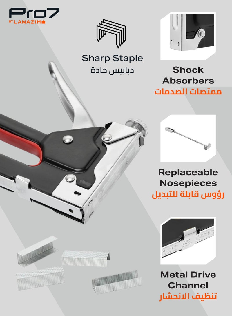 Pro7 Staple Gun Kit - Heavy Duty Manual Stapler with Staples and Strength Adjustment Knob, Manual Brad Nailer for Carpentry, Upholstery, Woodworking, Furniture Repair, Crafts, and DIY Projects - Image 4