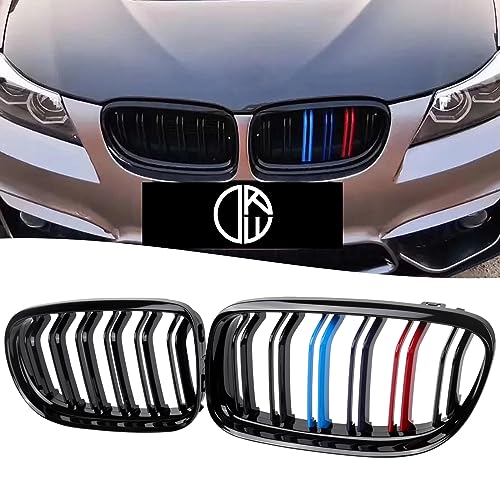 DEKEWEI E90 Grill, Front Kidney Grille Compatible with BMW 3 Series 2009-2011 E90 E91 (Double Slats M Color Grills, 2pcs) - Image 1