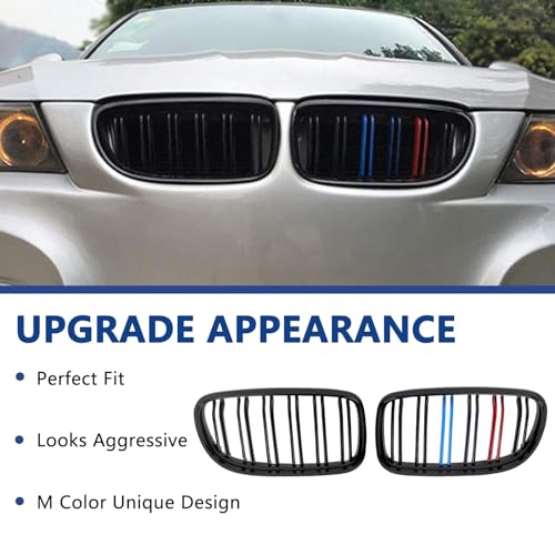 DEKEWEI E90 Grill, Front Kidney Grille Compatible with BMW 3 Series 2009-2011 E90 E91 (Double Slats M Color Grills, 2pcs) - Image 2
