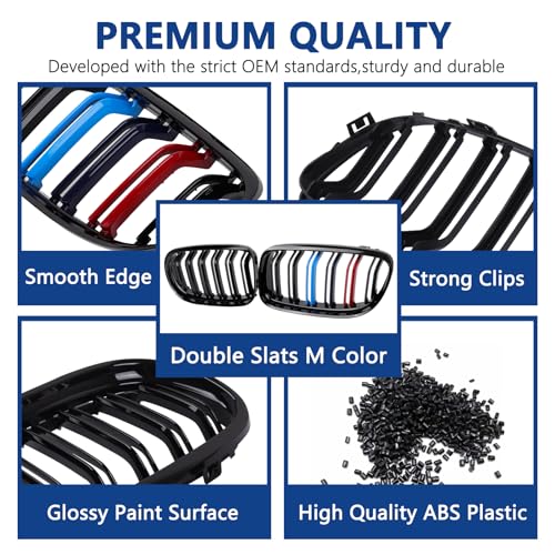 DEKEWEI E90 Grill, Front Kidney Grille Compatible with BMW 3 Series 2009-2011 E90 E91 (Double Slats M Color Grills, 2pcs) - Image 5