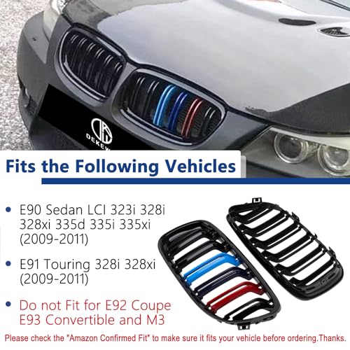DEKEWEI E90 Grill, Front Kidney Grille Compatible with BMW 3 Series 2009-2011 E90 E91 (Double Slats M Color Grills, 2pcs) - Image 4