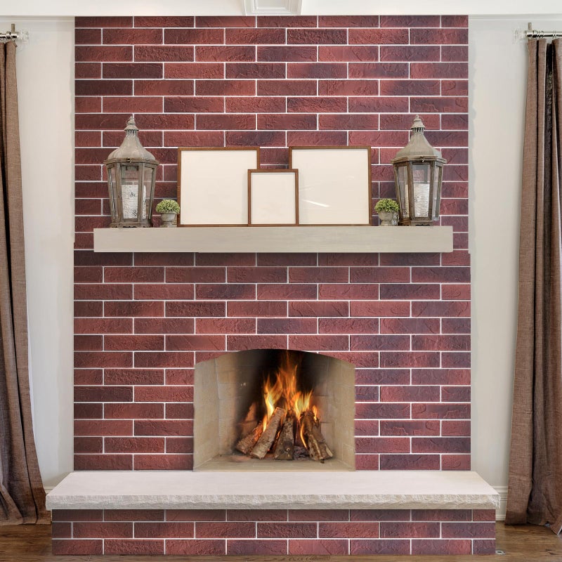TORURAL 100 Vintage Red Faux Brick Wall Tiles, 3D Thin Brick Veneers for Bedroom, Bathroom, Kitchen, Fireplace and Fence Wall Panels (14.2 sq ft) - Image 2