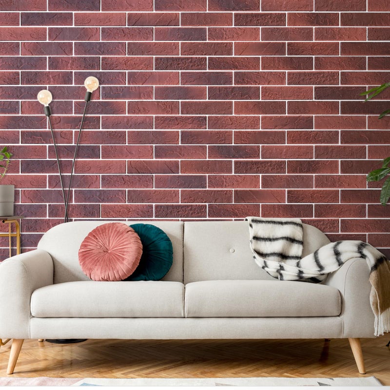 TORURAL 100 Vintage Red Faux Brick Wall Tiles, 3D Thin Brick Veneers for Bedroom, Bathroom, Kitchen, Fireplace and Fence Wall Panels (14.2 sq ft) - Image 4