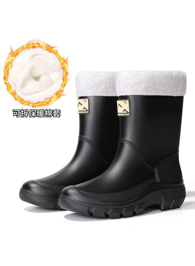 New Rain Boots For Women, Fashionable Adult Mid-calf Rain Boots, Fleece-lined Water Shoes, Non-slip Outdoor Work Wear-resistant Waterproof Shoes