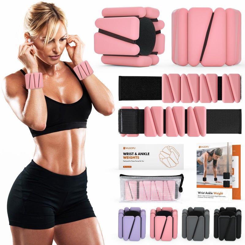 WUSOPU Wrist Weights, Ankle Weights for Women Men, Adjustable Wrist Weighted Bracelet for Home Gym Workout, Running, Yoga, Exercise, Strength Training, Set of 2 (1LB Each)-Pink - Image 1