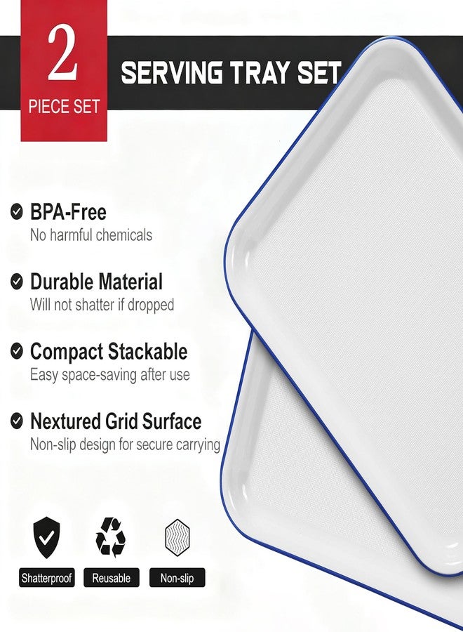 Lechoo Two Tone Grilling Prep and Serve Trays, 14.5” x 11” Plastic Serving Trays for Party, 2pcs White Blue Unbreakable BBQ Platter for Raw and Cooked Food, Serve Appetizers, Fruit, Veggies & Desserts - Image 2