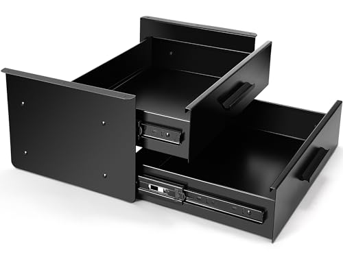 Menkxi Under Desk Drawer Storage 16 x 12 x 8 Inch Pull out Storage Organizer Mounted Metal Sliding Hidden Under Counter Drawer Vertically Stacked for Office Sit Stand Workstation - Image 1