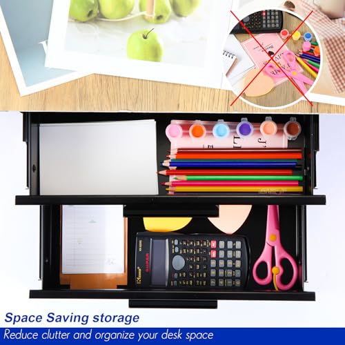 Menkxi Under Desk Drawer Storage 16 x 12 x 8 Inch Pull out Storage Organizer Mounted Metal Sliding Hidden Under Counter Drawer Vertically Stacked for Office Sit Stand Workstation - Image 5